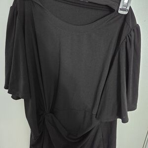 89th + Madison Black Asymmetrical Drape Top – XL Black Knotted Short Sleeve Top